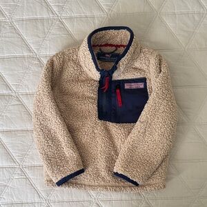 Vineyard Vines Kids' Fleece Pullover - Beige and Navy